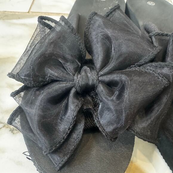 Y2K Black Wedge Heel Thong Sandals Mesh Bow Size 39EU, 8.5-9 US Retro Throw Back - Picture 3 of 10